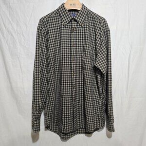 Pendleton Sir Pendleton Fine Worsted Wool LS Bf Plaid Shirt Beige Black Plaid M*